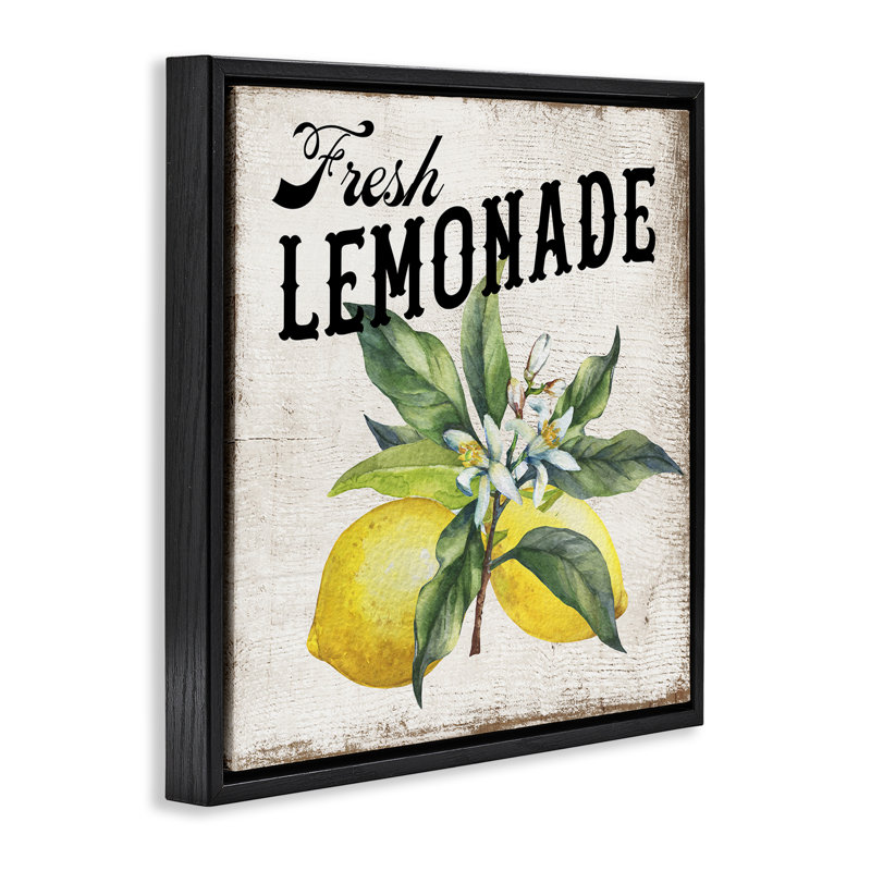  «Rustic Fresh Lemonade», art mural encadré flottant par Creatif Belle, Cadre flottant noir de jais, H 18 po x l 18 po