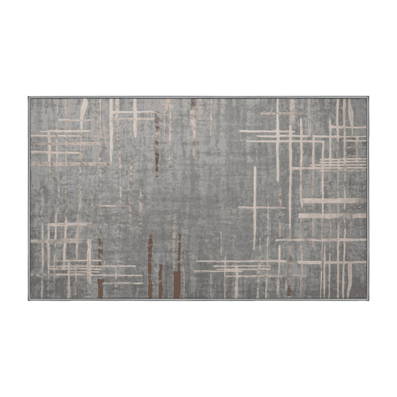 Machine Washable Gray Area Rug, Rectangle 8' x 10'