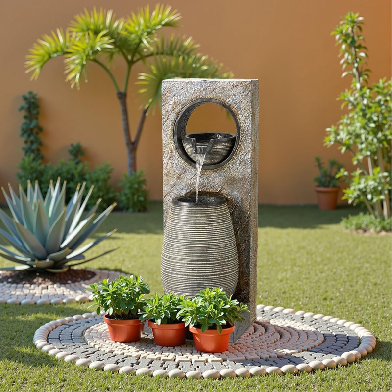 Water Fountain Outdoor with LED Lights, 39.7'' H Garden Freestanding Waterfall Fountain