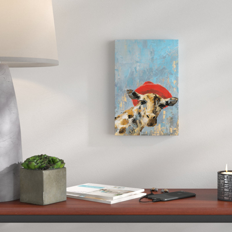 «Giraffe's Red Hat», reproduction d'art sur toile tendue, H 24 po x l 16 po x P 1,5 po