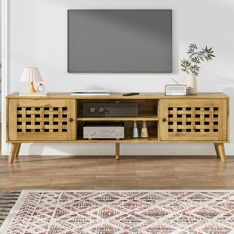 Meuble télé 63 po avec porte en bois et pieds inclinés Zofia