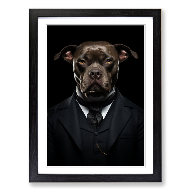 Staffordshire Bull Terrier Dadaism - Single Picture Frame Print on Wood, Black, 34cm H x 25cm W x 2cm D