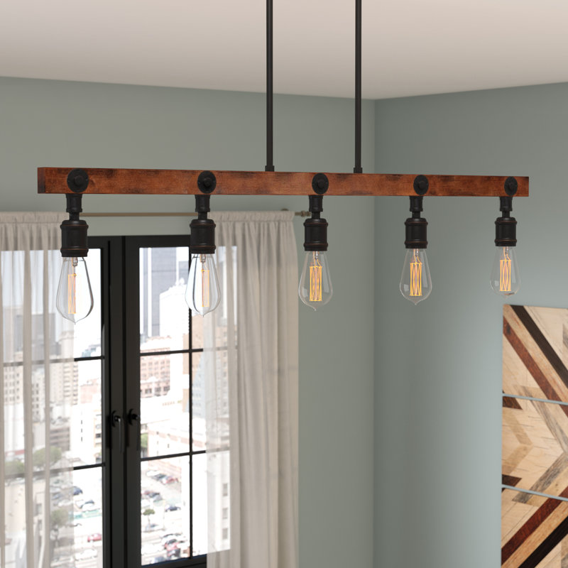 Portland 5 Light Bath Bar Shown In Painted Wood-look Metal & Dark Granite Finish With Amber Antique Bulbs