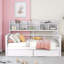 Lit de jour double, taille, support en lattes de bois, avec tablette de chevet et deux tiroirs, blanc-1230002041