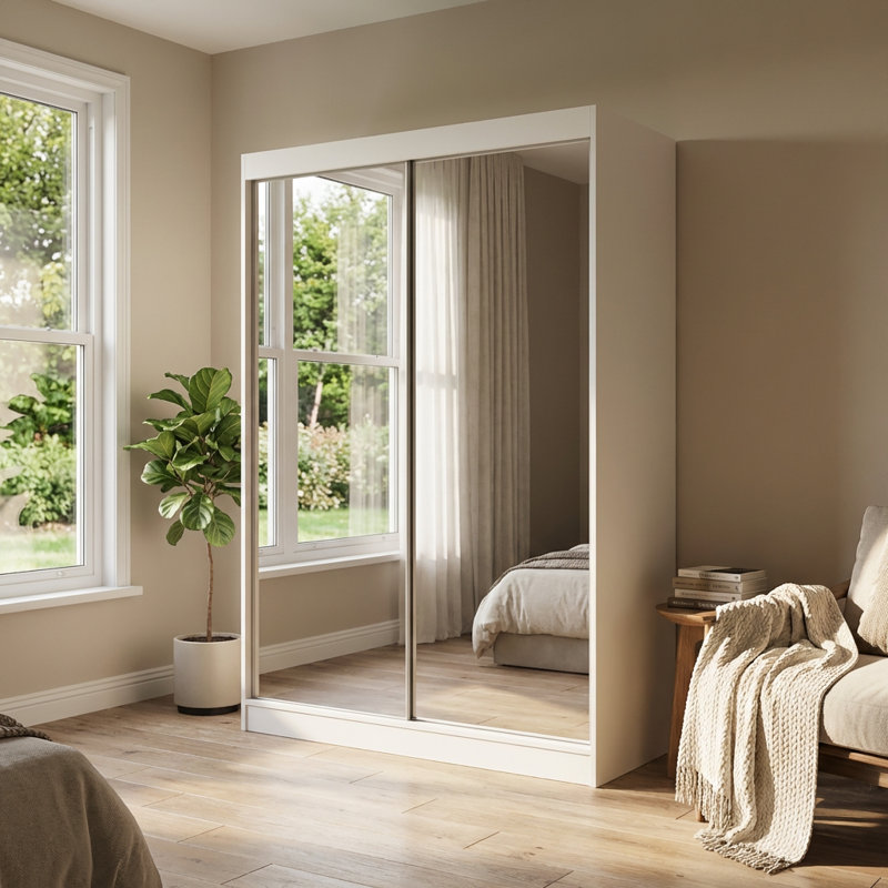 Armoire blanche avec miroir Aria, Blanc, H 80 po x l 59 po x P 25,5 po