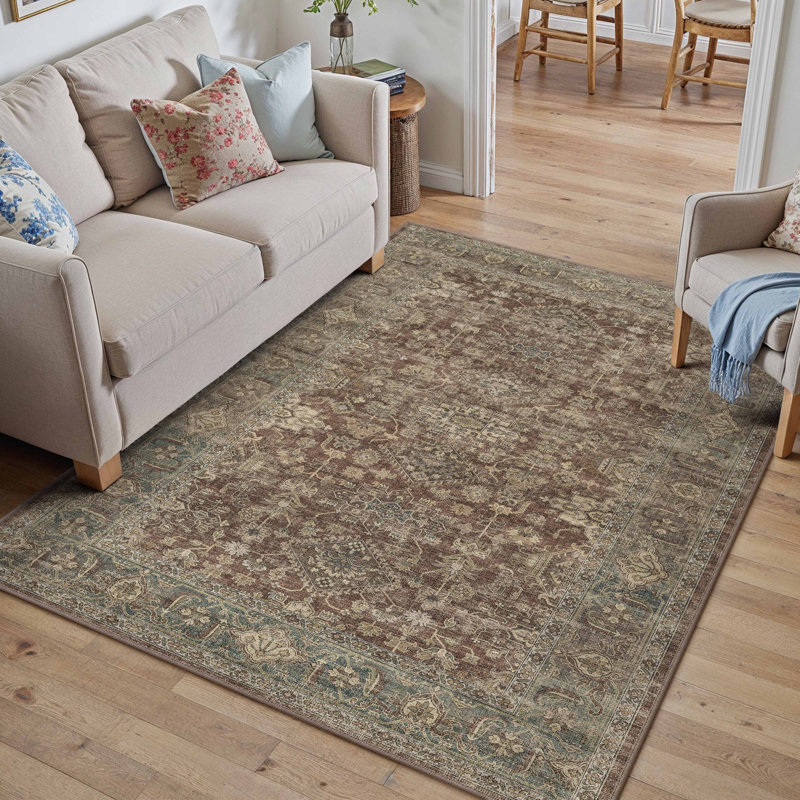 Tapis oriental lavable à la machine avec envers antidérapant Avella, Rust Brown, Rectangulaire 3 pi x 5 pi