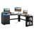 Computer Desk With Monitor Shelf, Rgb Led Lights And Built-In Charging Station , Modern Executive Desk With File Drawers-1126243979