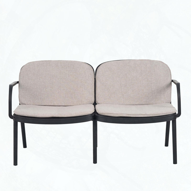 Causeuse d'extérieur en PP avec coussin hydrofuge, Coussin beige, structure noire