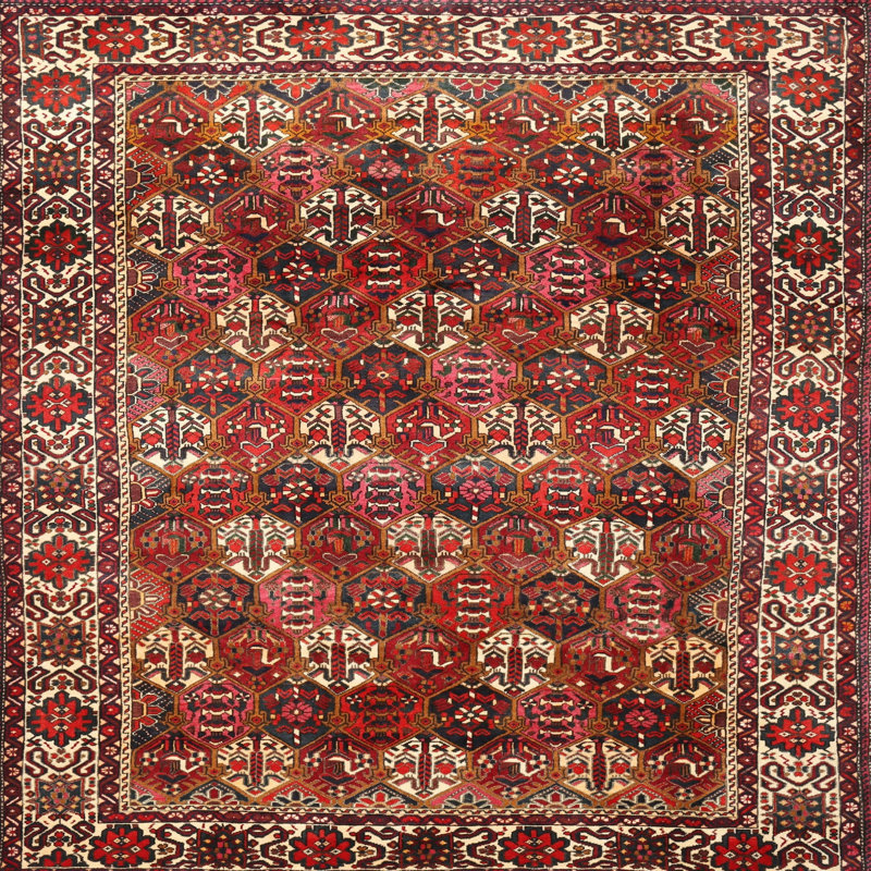 Tapis traditionnel rouge / brun, Carré 5 pi