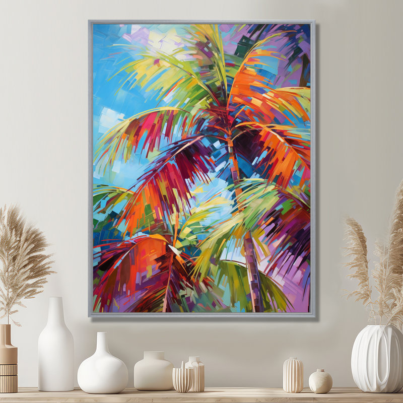 Millart Popart Palm Trees II - Palmiers et palmiers, reproduction d'art encadrée, H 40 po x l 30 po, Argent argent