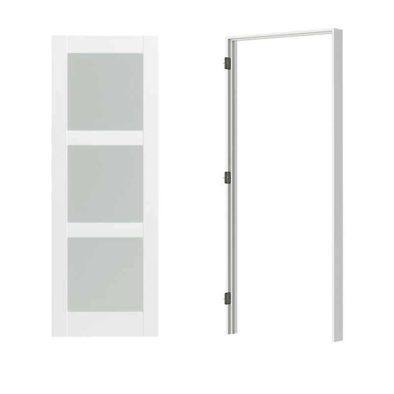 Dalle de porte intérieure givrée 3 Lite - panneau de fibres à densité moyenne blanc avec cadre réglable et cadre pré-suspendu (porte et cadre livrés séparément)