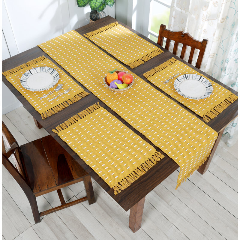 Ensemble de napperon et napperon tissé à la main Boho | Lin de table en coton | Ensemble de table de salle à manger pour 4 à 6 personnes Farmhouse