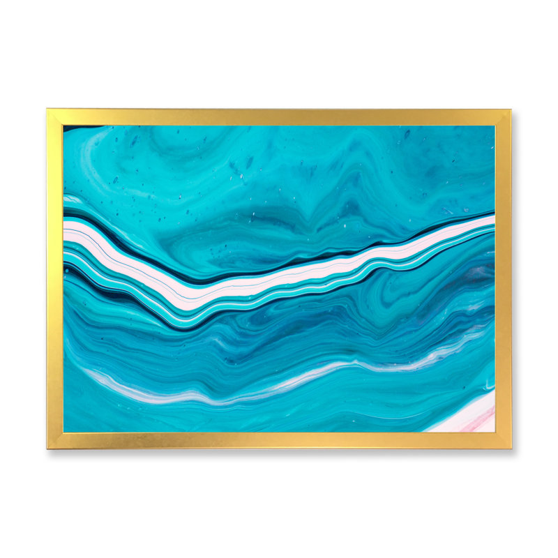 Luxury Turquoise Marble River VI - reproduction d'art sur toile encadrée, H 16 po x l 32 po x P 1 po, Toile encadrée dorée