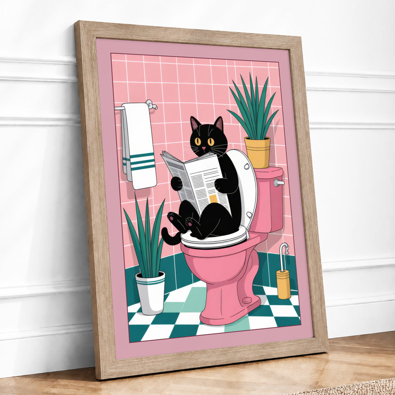 Cat on Throne Modern - Framed Print, A3 - 42.0 x 29.7 cm, Oak