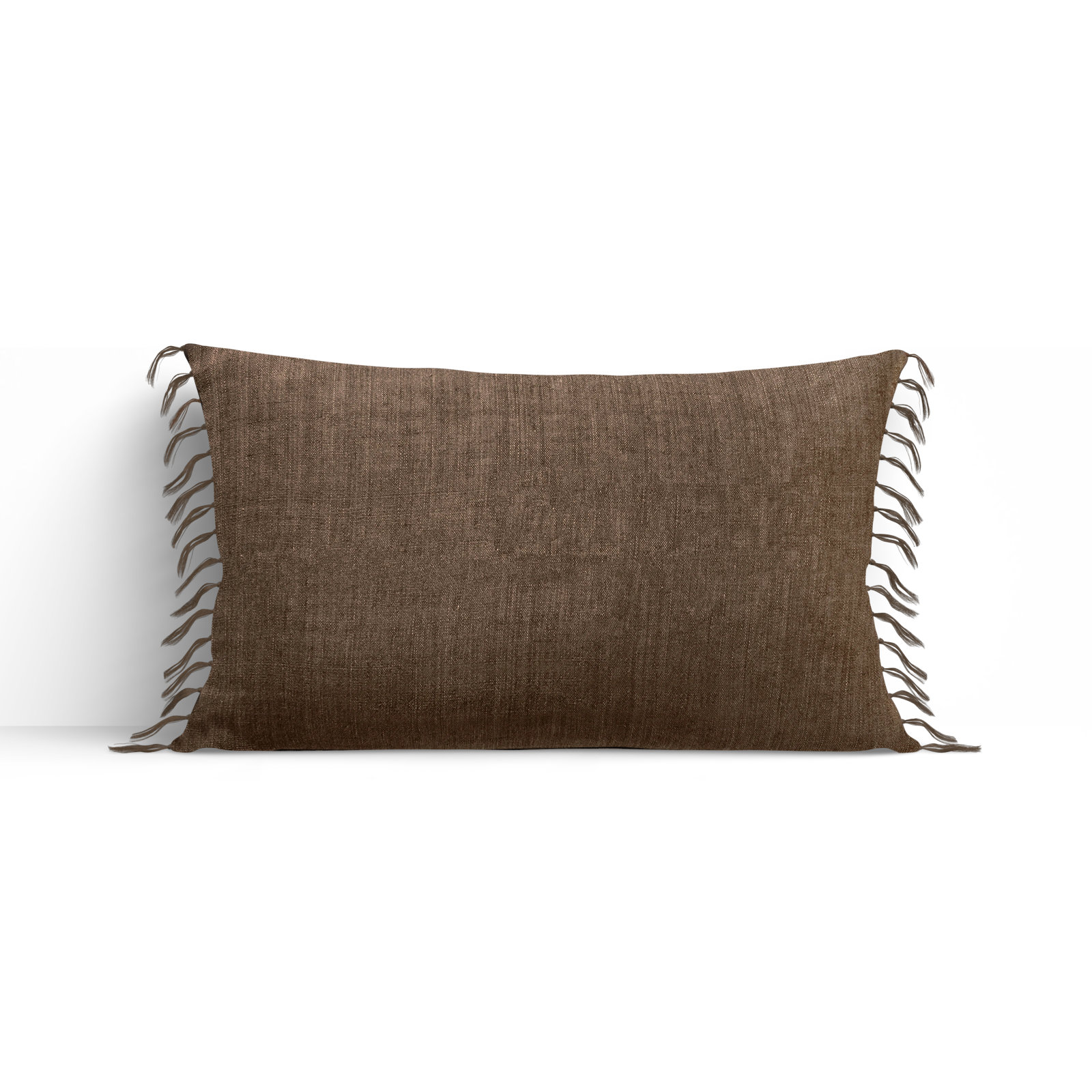 Sharron Tassels Linen Lumbar Throw Pillow, Brown, Polyester/Polyfill