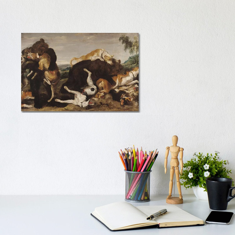 Bear Hunt Or, Battle Between Dogs And Bears by Paul De Vos - Wrapped Canvas Print, 20.32 cm H x 30.48 cm W