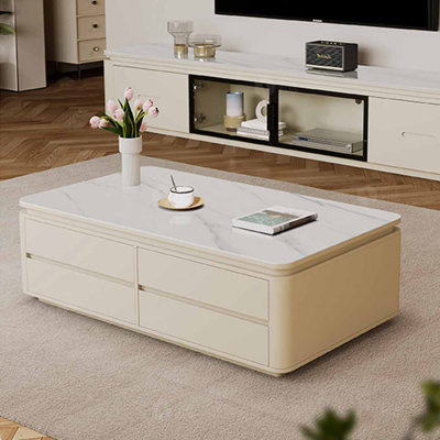 Rectangular storage rock slab coffee table