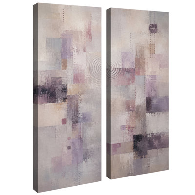 Soft Lavender Purple and Beige Geometric Abstract Design – Set of 2 Framed Wall Art Print on Canvas 32"x12"x2