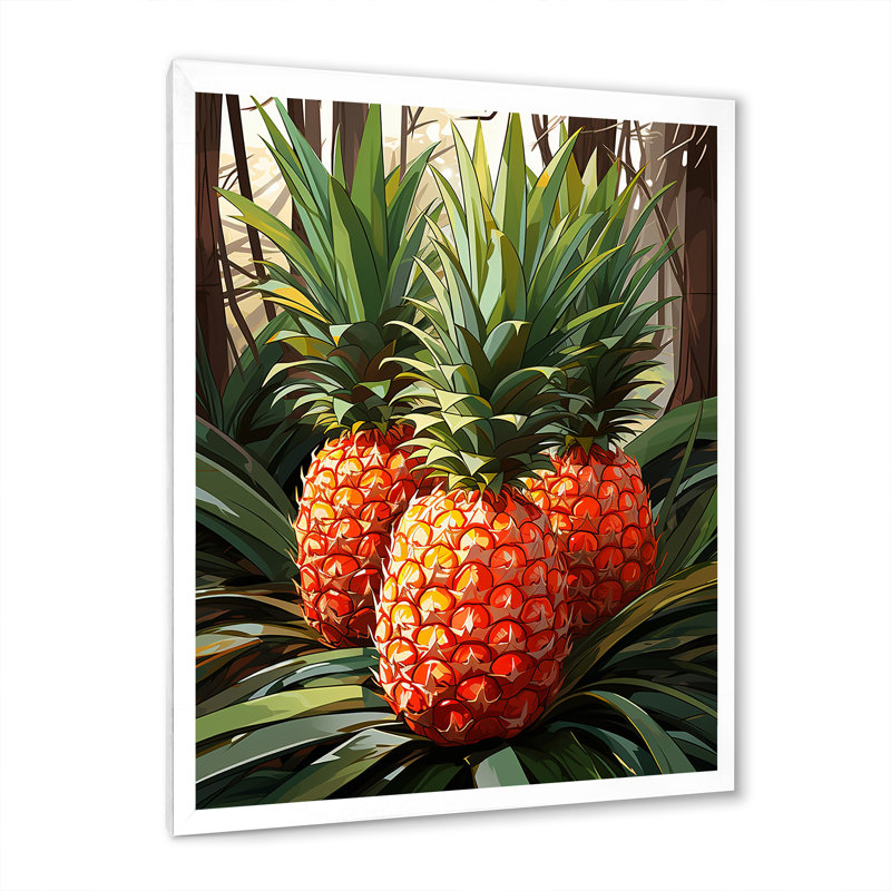Pineapple Paradise II - Ananas, art mural, H 20 po x l 12 po x P 1 po, Cadre photo blanc