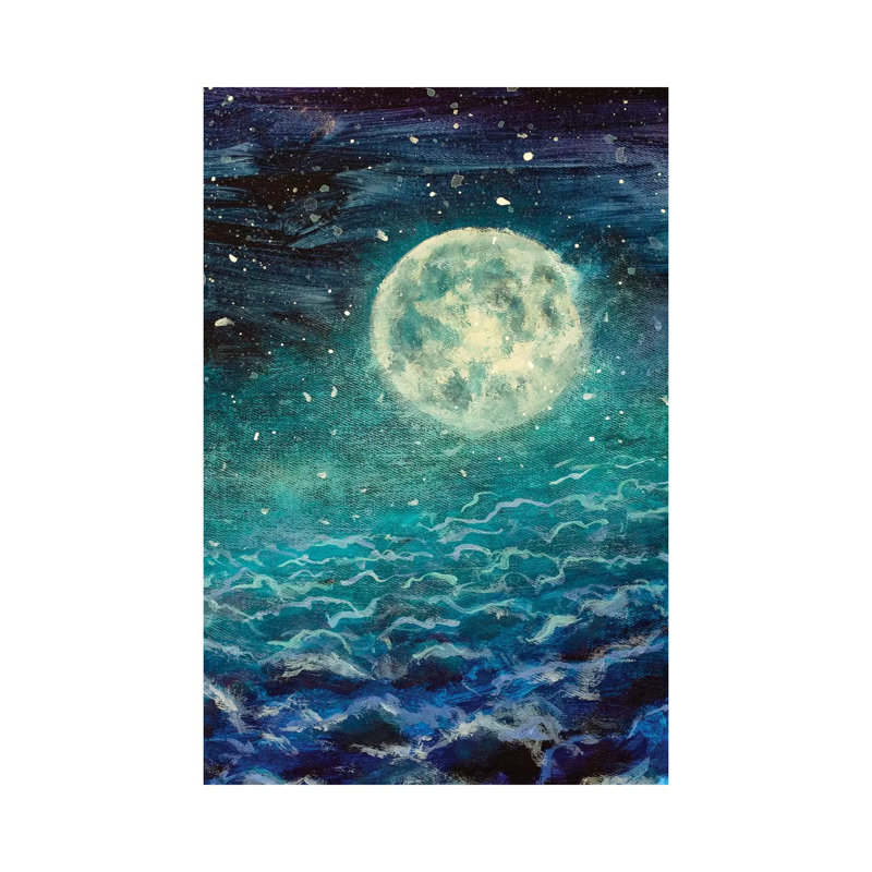 Grande lune par Valery Rybakow - peinture sur toile tendue, H 26 po x l 18 po x 1,5 po