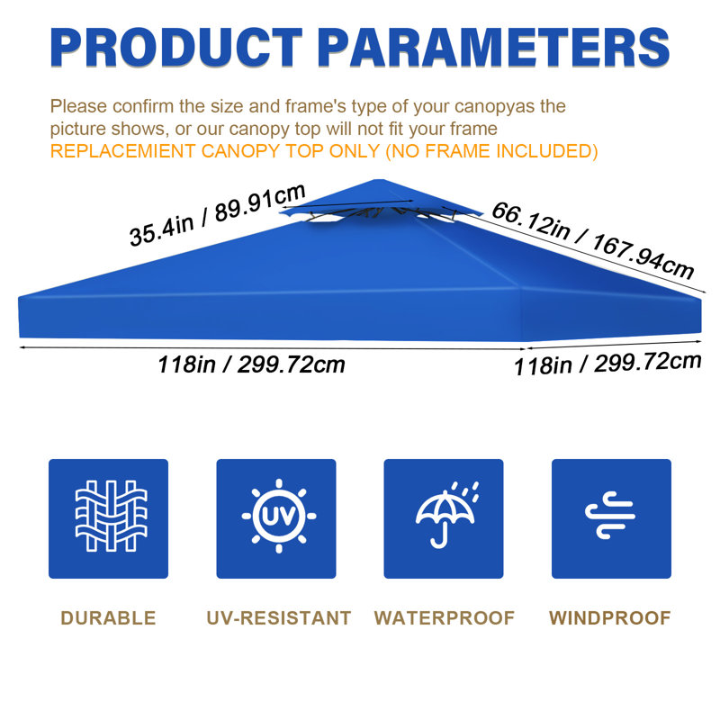 Housse de protection pour tente de parasol d'extérieur 10 pi x 10 pi à 2 niveaux, Bleu
