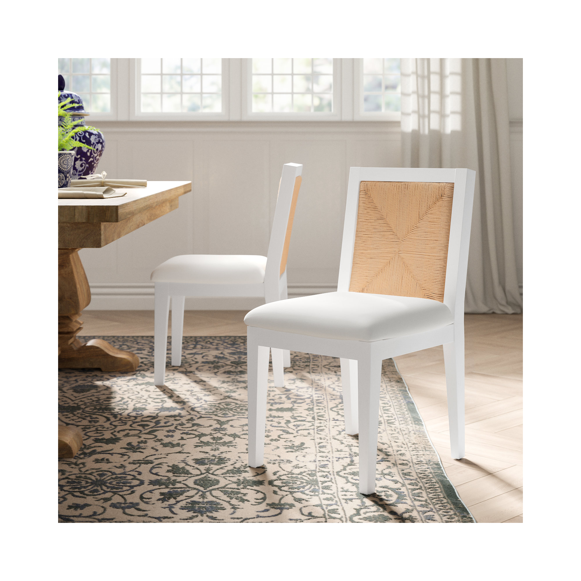 Hudgins Woven Back Side Chair, White