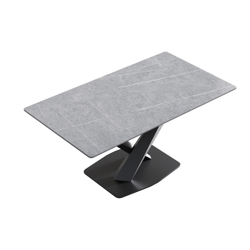 Sintered Stone Dining Table, Black, 29.53” H x 63" W x 35.4" D, Gray