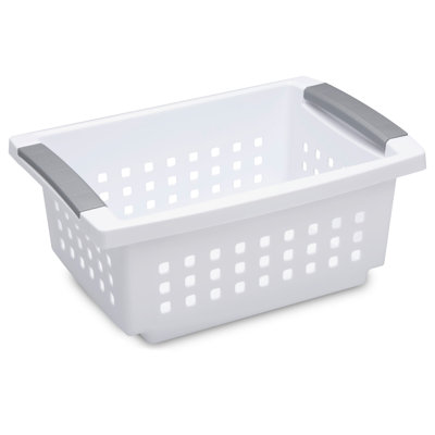 Sterilite Small Stacking Basket with Titanium Accents, White