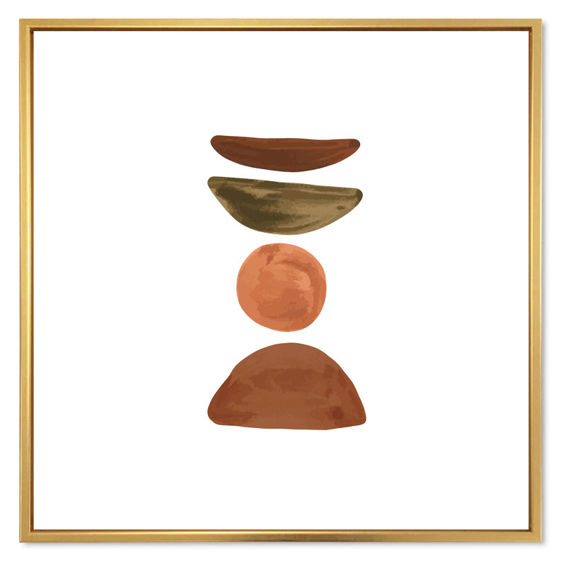 Minimal demi-lune et orange pleine lune - Impression sur toile, H 36 po x l 36 po x P 1 po, Cadre flottant doré