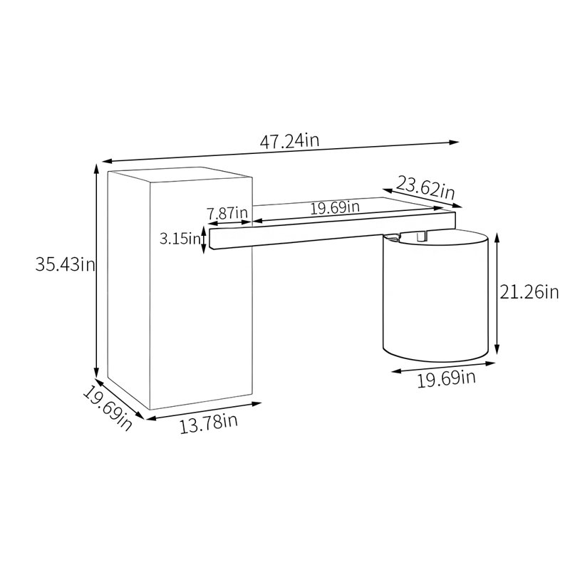 Stadefeld, H 35,43 po x l 47,24 po x P 23,62 po