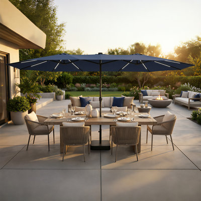15 Ft X 9 Ft Double-Sided Lighted Patio Umbrella With Base