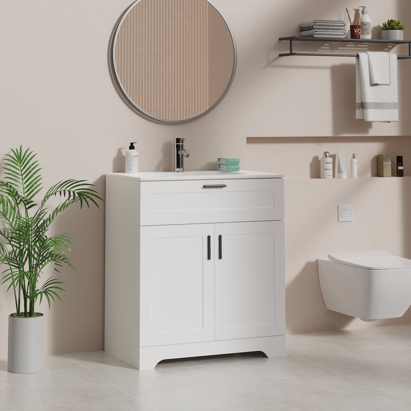 Ensemble de meuble-lavabo avec lavabo en céramique, meuble-lavabo et meuble-lavabo 30 po Frausto, Blanc
