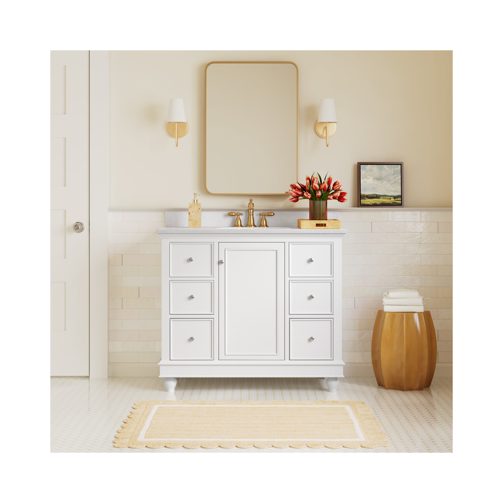 Ferdinand 42'' Single Bathroom Vanity, White, Quartz