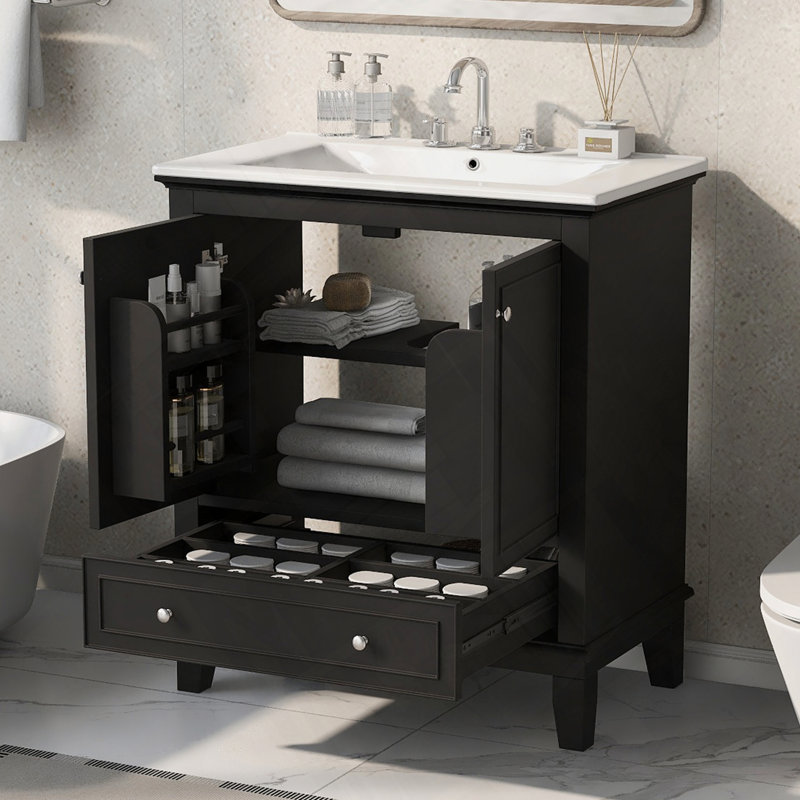 Meuble-lavabo de salle de bain avec lavabo et porte multifonctionnelle