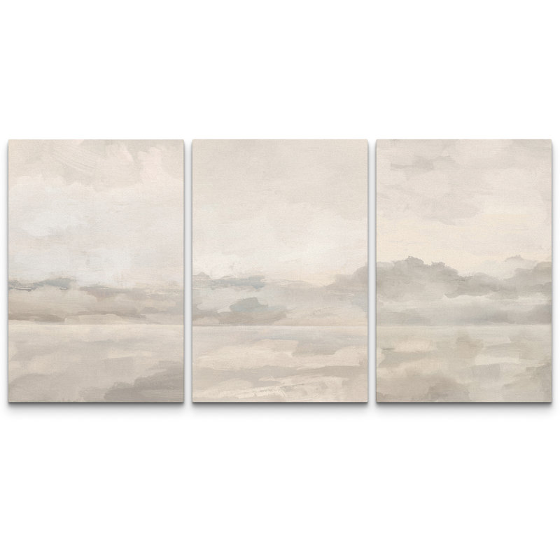 «Pastel Watercolor Cloudy Sky Gray Abstract Landscape», reproduction de tableau encadrée sur toile 3 pièces, Toile tendue