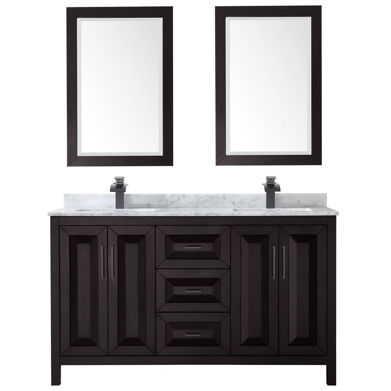 Daria 72" Double Bathroom Vanity Set with Mirror, Dark Espresso, Matte Black, 60"