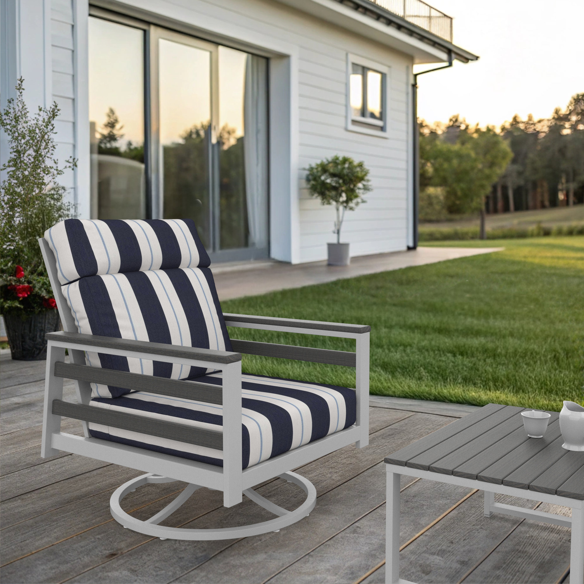 Townsend Metal Outdoor Rocking Chair With Sunbrella Cushion, Coastal Gray