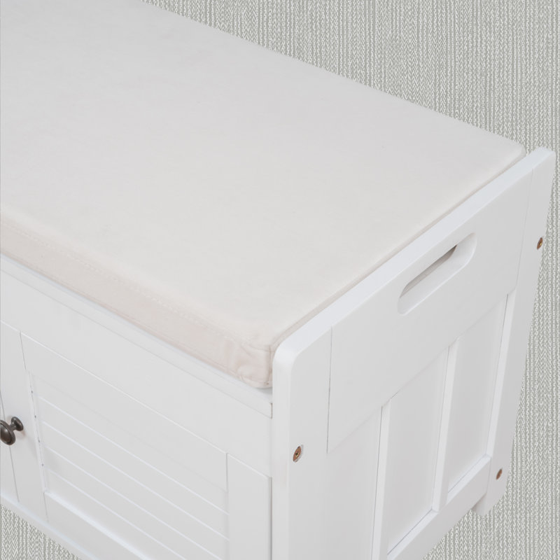 Upholstered Storage Bench with 2 Cabinets, White