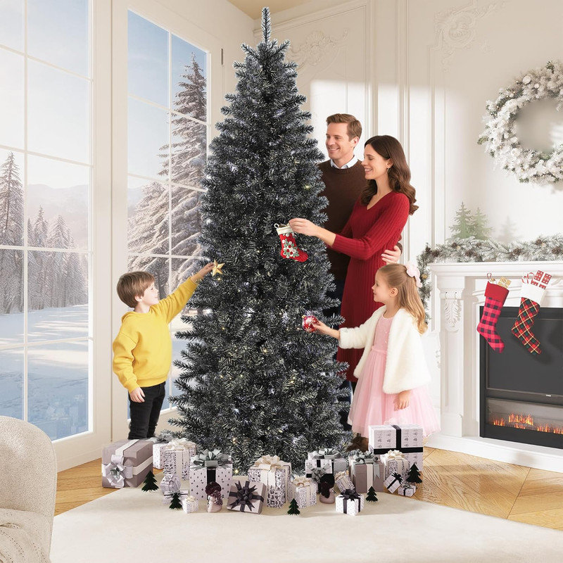 Christmas Tree, Artificial Pencil Christmas Tree with Sturdy Metal Stand & Realistic Branch Tips, Slim Skinny Xmas Holiday Decoration for Halloween, Home, Office