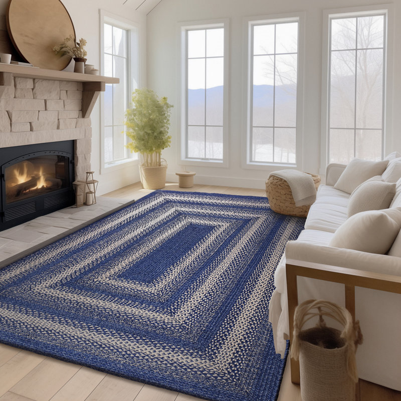 Camyla Farmhouse Braided Jute Blue Area Rug, Rectangle 4' x 6'