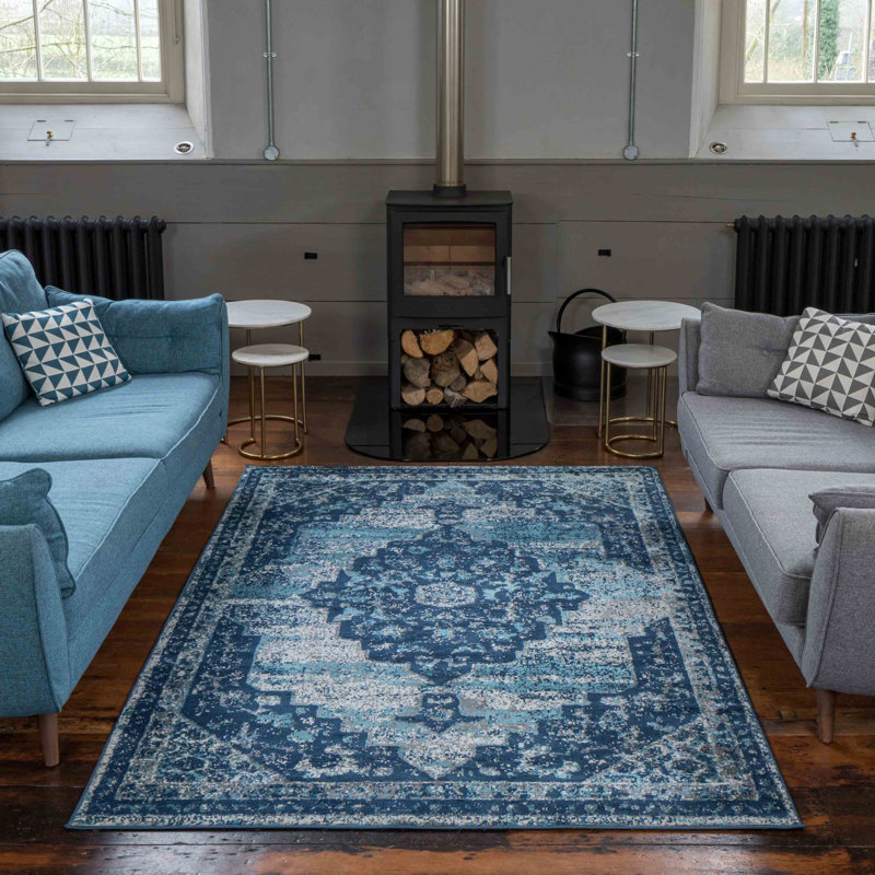 Drennen Machine Woven Blue/Navy Indoor Rug, Rectangle 200 x 290cm