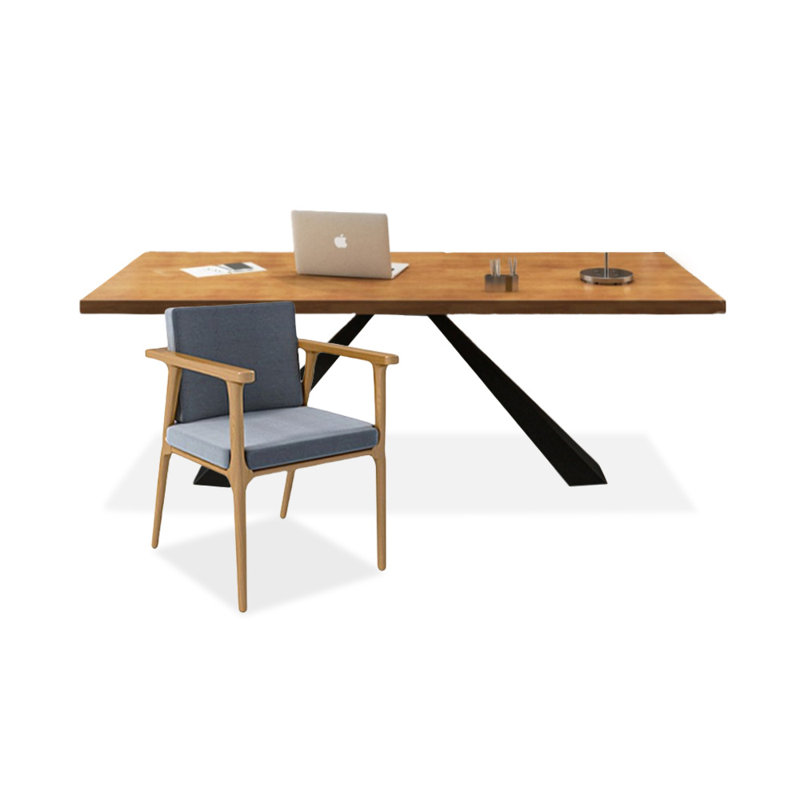 62.99" Light-brown+Black Rectangular Solid Wood+Iron Office Sets