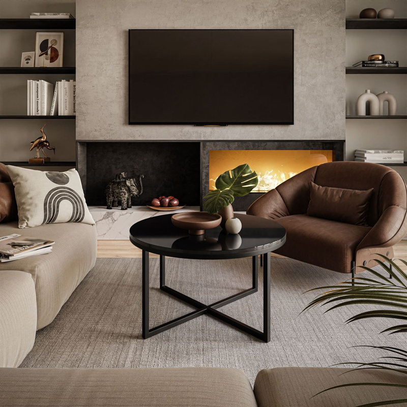 Elona Cross Legs Coffee Table, Black, Black High Gloss