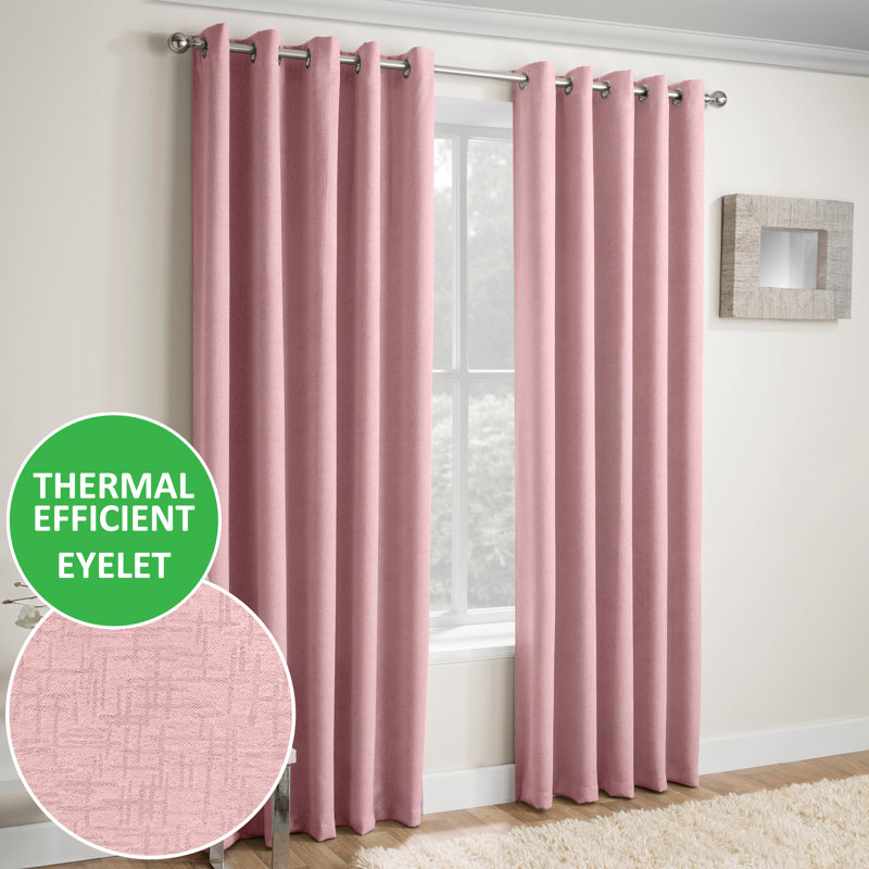 Biller Eyelet Thermal Light Reducing Curtain, Pink, 168cm Width x 137cm Drop