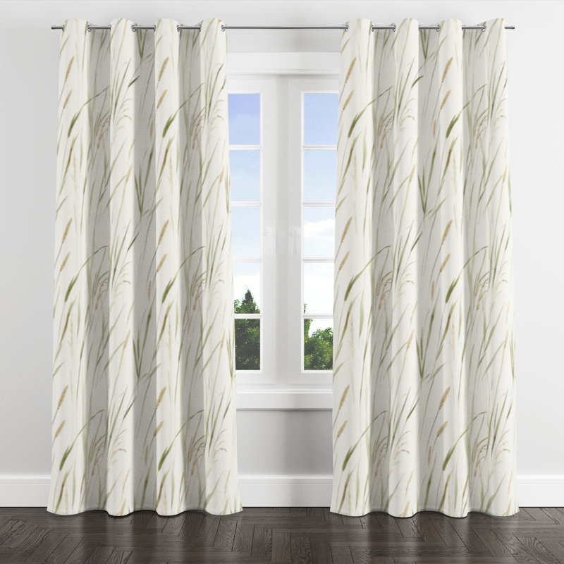Floral Window curtains - Green Beach Grass Grommet Curtain - 1 Panel, 52" W x 84" L, Silver Grommets