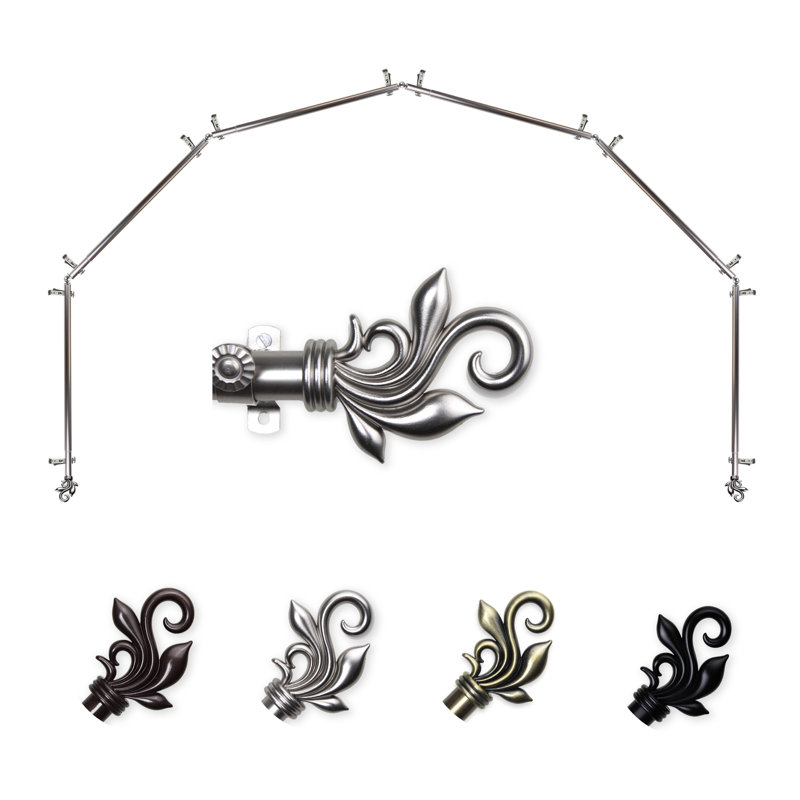 Ensemble de tringle à rideaux simple et quincaillerie pour fenêtre à 6 côtés Rexford, Nickel satiné