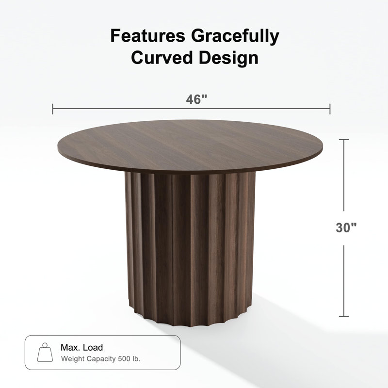 Solid Wood Dining Table Round Pedestal Kitchen Table, 30”H x 46”L x 46”W, Walnut