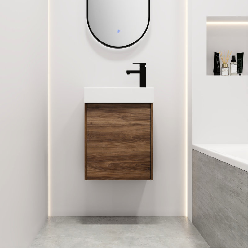 Petit meuble-lavabo de 18 po avec lavabo simple - Rangement abondant, lavabo en céramique durable, construction simple, grand espace de rangement en ébène brun, lavabo, design classique,