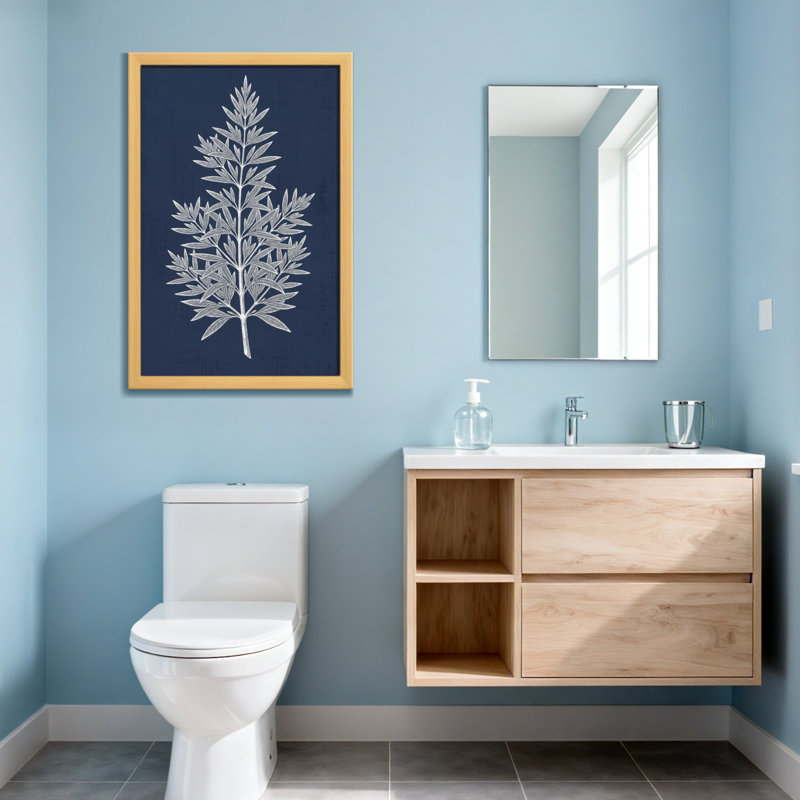 Plantes et fleurs, motif de feuille d'argent sur toile bleu marine, H 36 po x l 24 po, Toile tendue, Ne s’applique pas