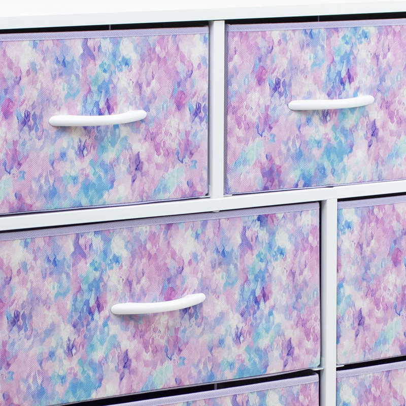 Commode avec 9 tiroirs Sorbus, Teinture par nouage bleue / rose / mauve